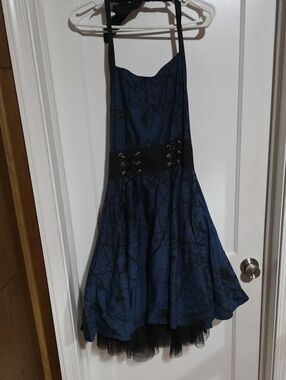Navy Halter Mini Dress with Lace-Up Waist